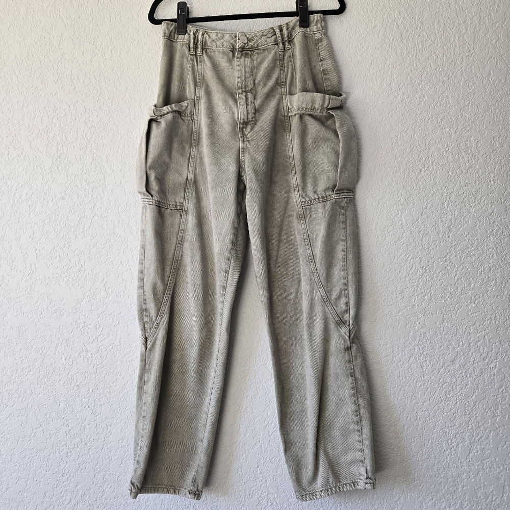 Urban Outfitters Gray Cargo High Waisted Acid Wash Khaki Pants